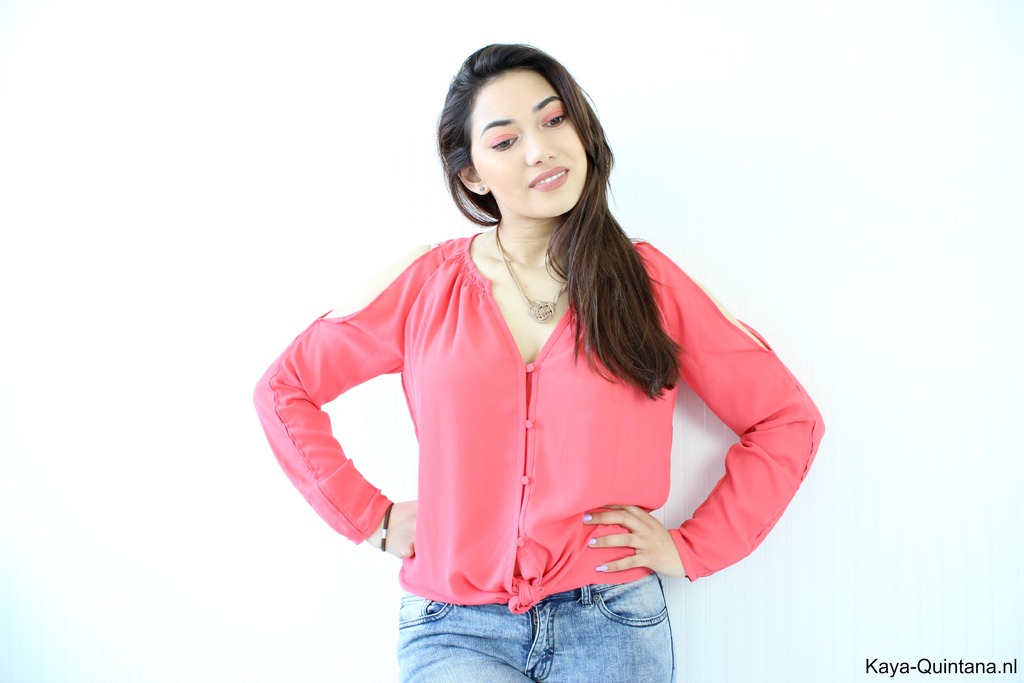 coral blouse