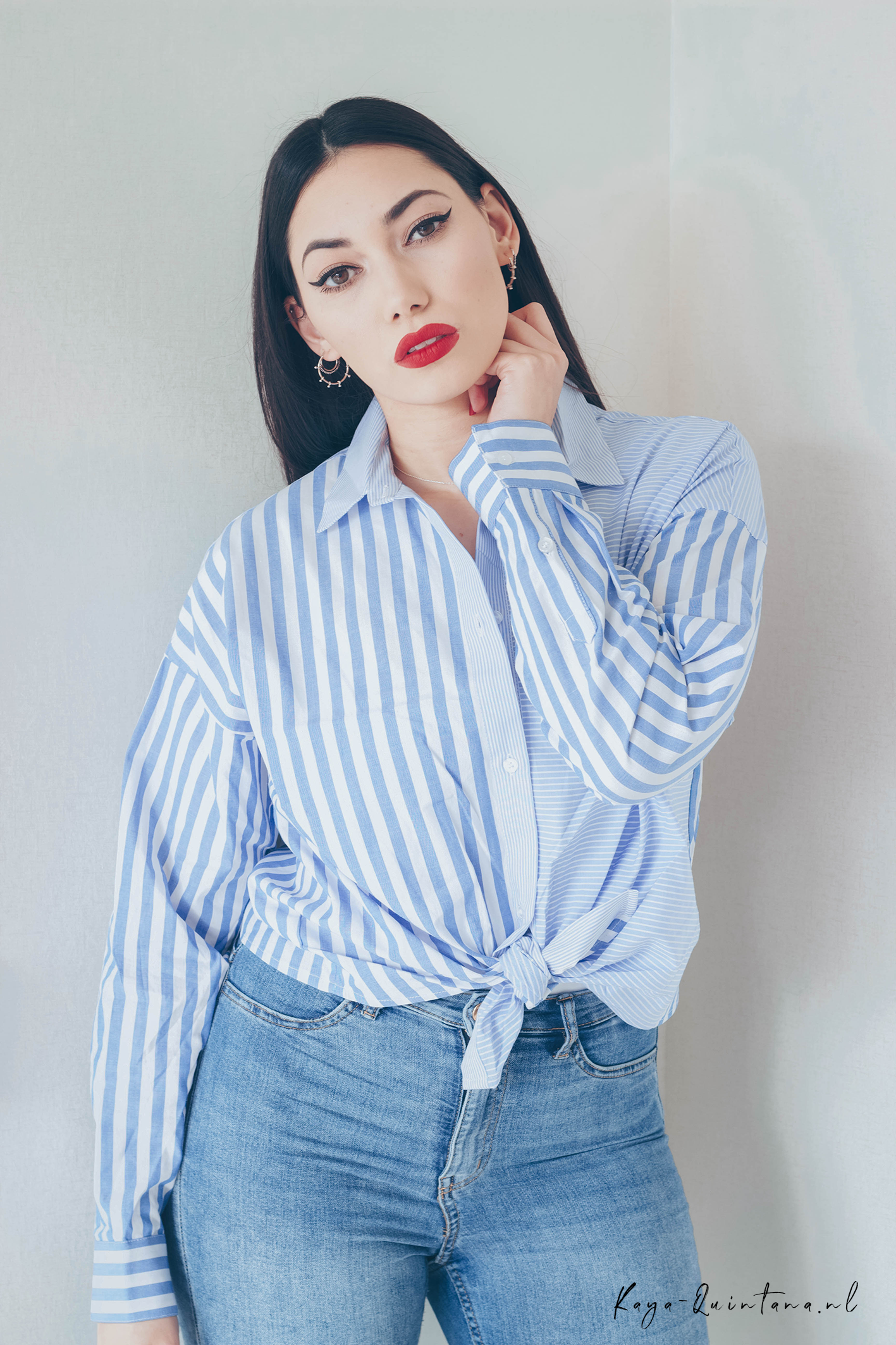 blue striped blouse outfit